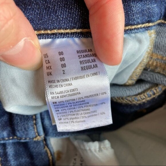 American Eagle skinny distressed jeans size 00 super stretch - Picture 6 of 6